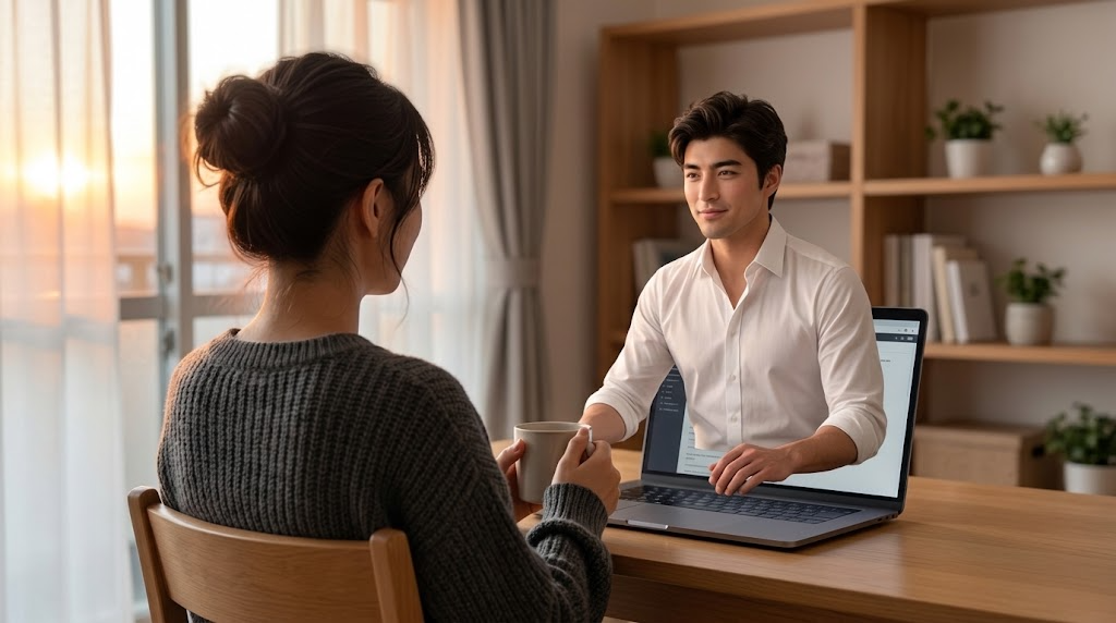 準備を終えた明け方の部屋に朝日が差し込んでいるところ