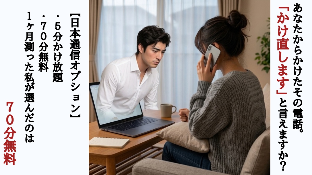 日本通信オプション、5分かけ放題と70分無料。1ヶ月測った私が選んだのは70分無料。あなたからかけたその電話、「かけ直します」と言えますか？