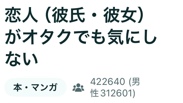 Pairsのマイタグ「恋人（彼氏・彼女）がオタクでも気にしない」の画面。ジャンルは本・マンガ、登録者は422,640人（うち男性312,601人）